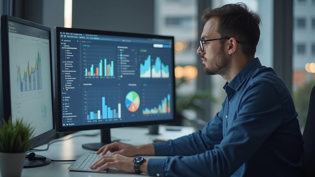 Профессиональное фото человека, отслеживающего прогресс и анализирующего данные на экране