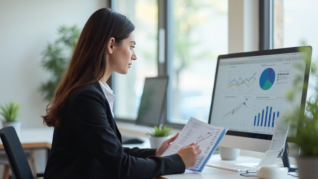 Женщина, анализирующая прогресс с графиком развития на рабочем столе